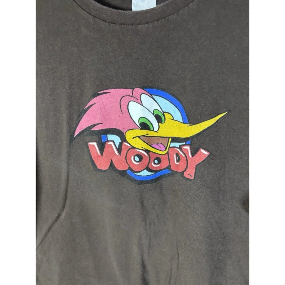 VINTAGE Y2K Woody Woodpecker Shirt Brown Graphic Tee Short Sleeve Adult Size XL
